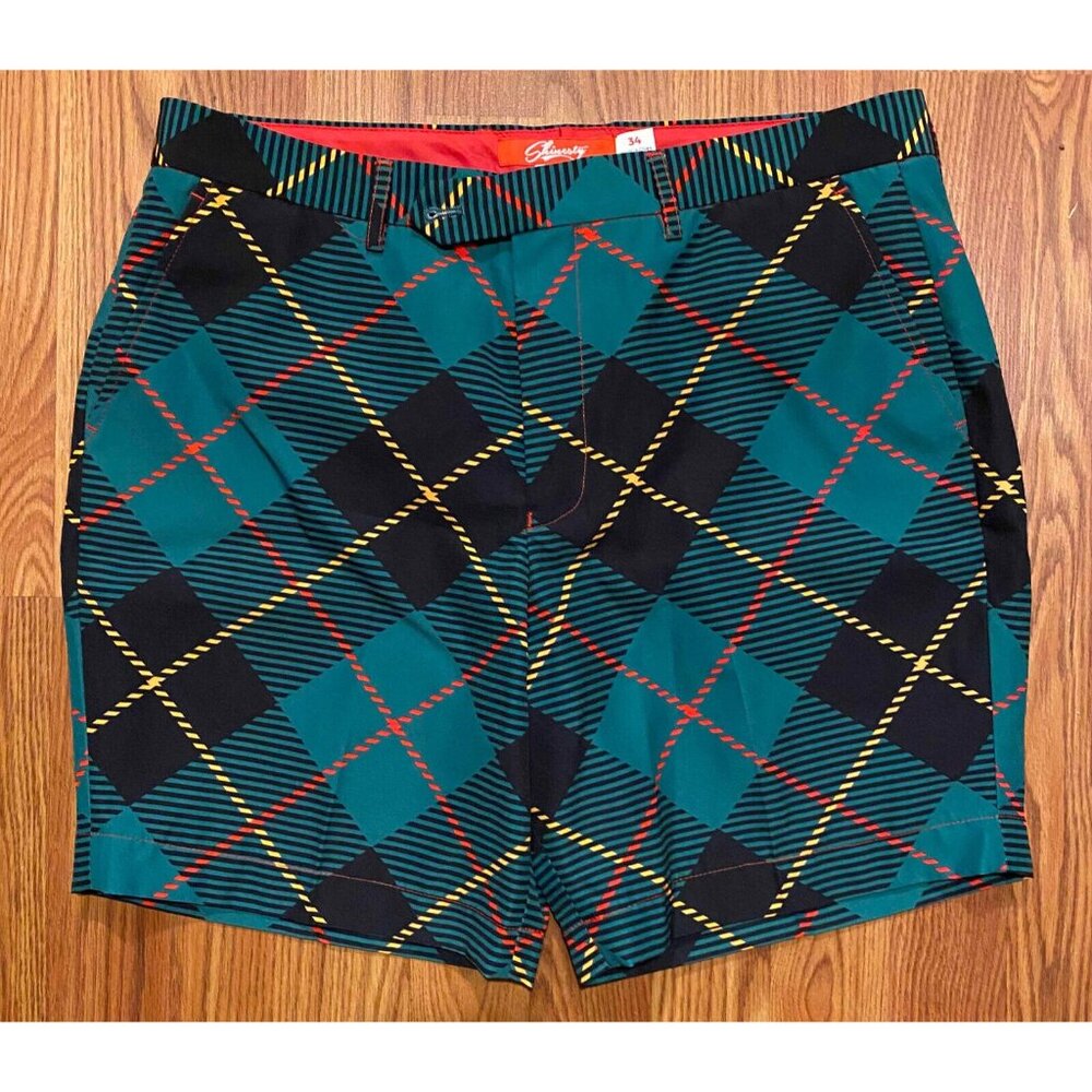 Shinesty Christmas Plaid AOP Mens 34 6" Golf Preppy Shorts